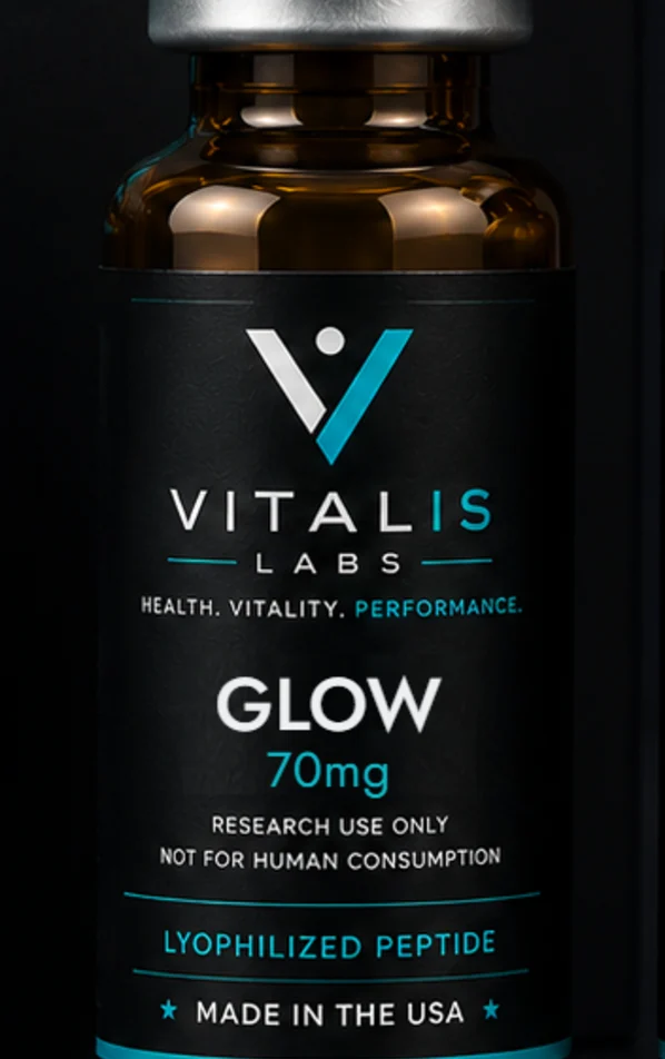 Vitalis Labs vial labelled GLOW, 70 mg.